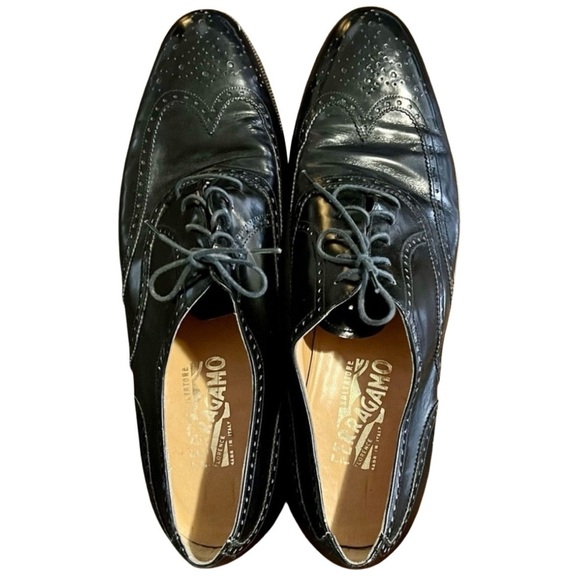 Salvatore Ferragamo Black Leather Wingtip Oxford Dress Shoes Size 10 main image 12